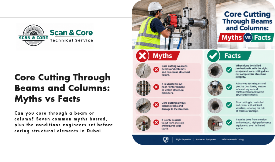 core cutting through beams